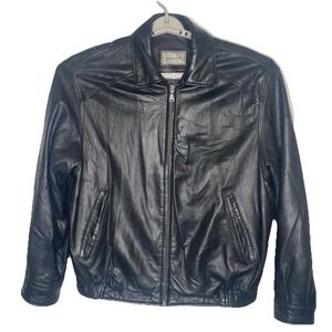 Hathaway Black Leather Men's Bomber Jacket Zip‎ Front Sz L